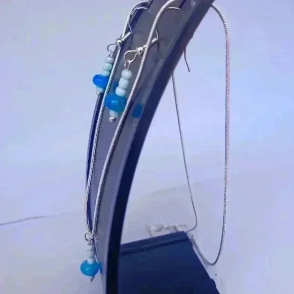 Handcrafted Beaded Silver Earrings, and Necklace Set - Picture 3 of 5